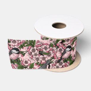 Ruban En Satin Fleur de cerisiers et poulets roses