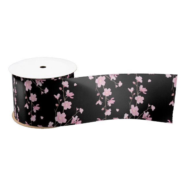 Ruban En Satin Fleur de cerisiers - Noir (Bobine)