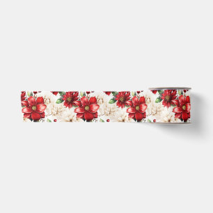 Ruban En Satin Fleur de Noël Poinsettia Motif vert rouge