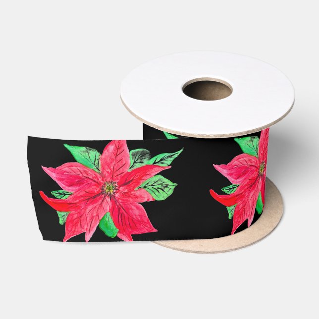 Ruban En Satin Fleur de Noël rouge de Poinsettia (Bobine)