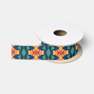 Ruban En Satin Fleur de safran Marine Orange et Vert