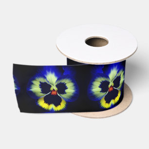 Ruban En Satin Fleur Gras Bleu Pansy