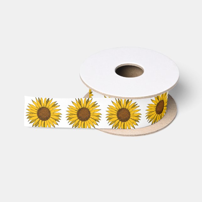 Ruban En Satin Fleur jaune de tournesol (Bobine)