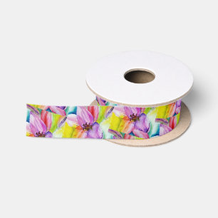 Ruban En Satin Fleur jaune néon et verte Lily