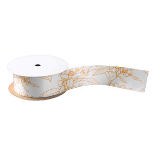 Ruban En Satin Fleur orange dessin sur blanc