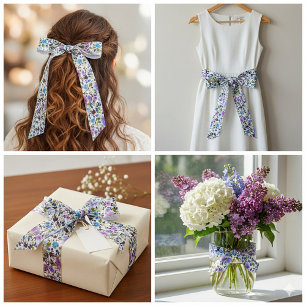 Ruban En Satin Fleur violet et bleu