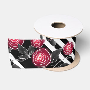 Ruban En Satin fleurs Abstraites de roses rouges modernes rayées 