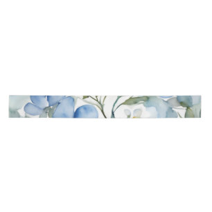 Ruban En Satin Fleurs Bleues Blancs Aquarelle Chic