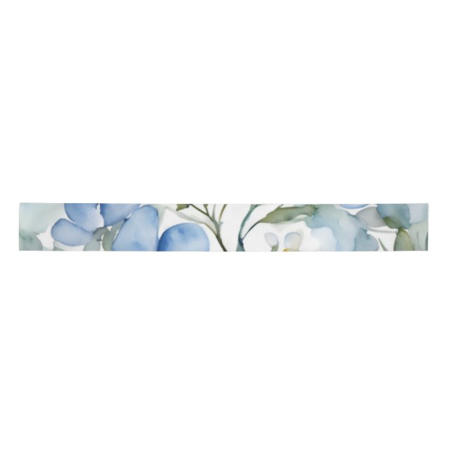 Ruban En Satin Fleurs Bleues Blancs Aquarelle Chic (Devant)