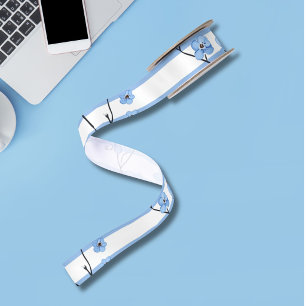 Ruban En Satin Fleurs Bleues Élégantes à Motif Rayé