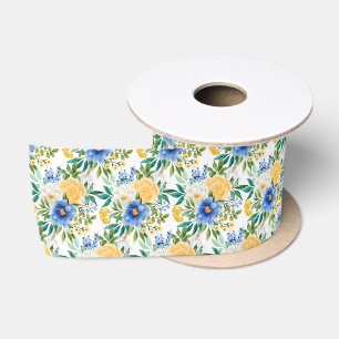 Ruban En Satin Fleurs bleues et jaunes