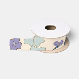 Ruban En Satin Fleurs Bleues, Fleurs Violettes, Motif Floral