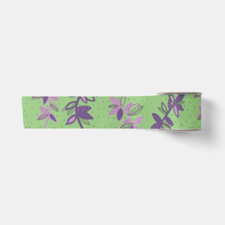 Ruban En Satin Fleurs colorées vert et violet