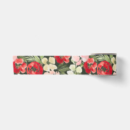 Ruban En Satin Fleurs d'aquarelle de Noël bleues et vertes foncée