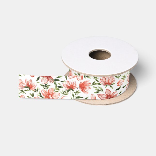 Ruban En Satin Fleurs d'aquarelle rouge (Bobine)