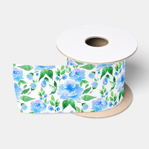 Ruban En Satin Fleurs de bleu d'aquarelle