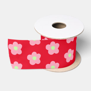 Ruban En Satin Fleurs de cerisiers en rouge