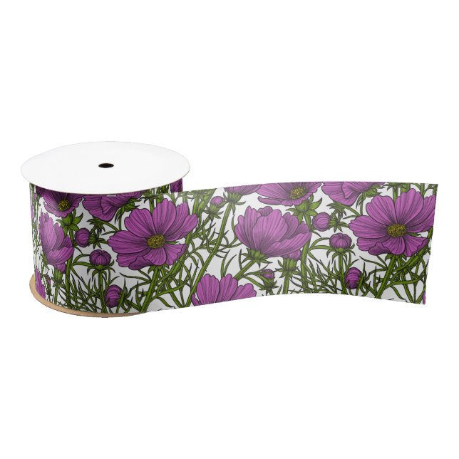 Ruban En Satin Fleurs de cosmos violet (Bobine)