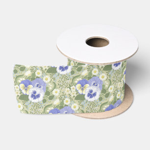 Ruban En Satin Fleurs de jardin printanier sur sauge
