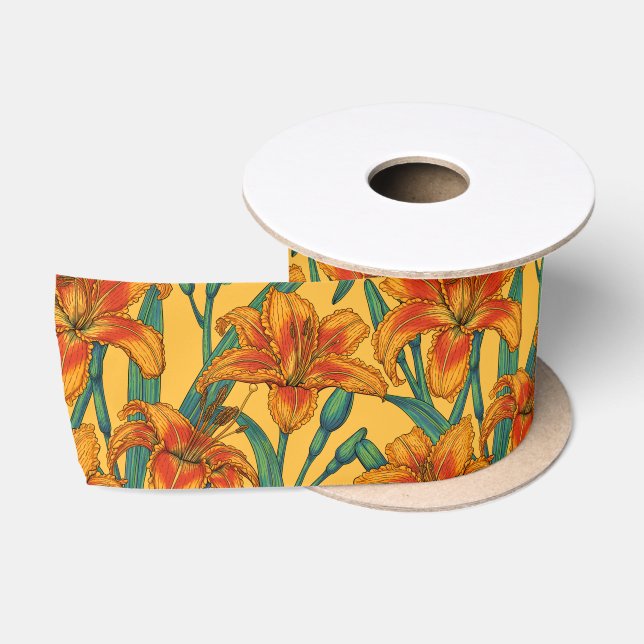 Ruban En Satin Fleurs de jour tawny, bleu et jaune (Bobine)