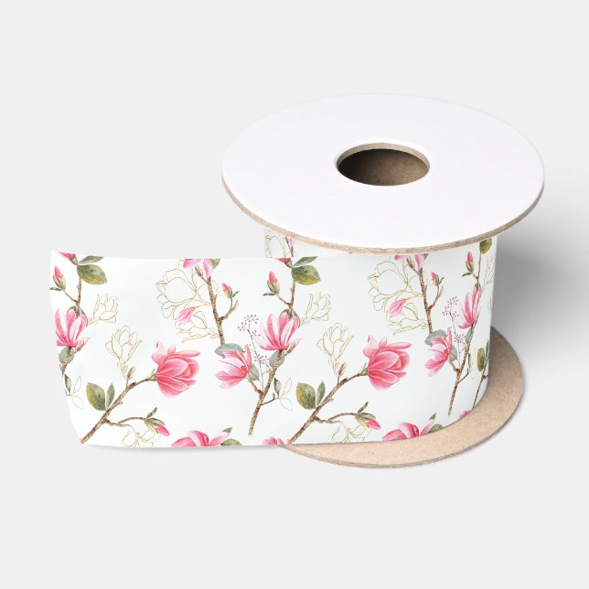 Ruban En Satin Fleurs de magnolia rose Shower de mariage printani (Bobine)