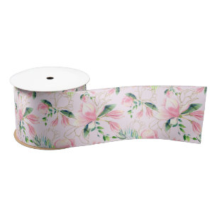 Ruban En Satin Fleurs de magnolia roses Shower de mariage de prin