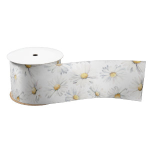 Ruban En Satin Fleurs de marguerite blanche fond modifiable coule