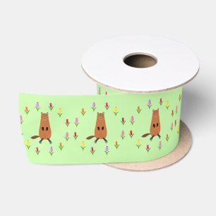 Ruban En Satin Fleurs de marmotte et de tulipe mignonnes