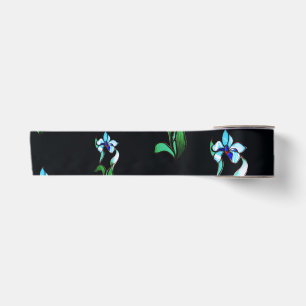 Ruban En Satin Fleurs de néon bleu vert sur noir