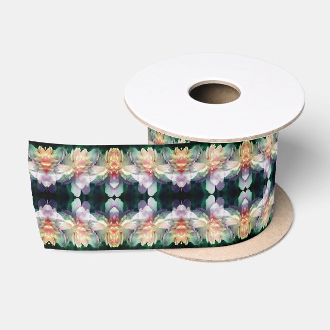 Ruban En Satin Fleurs de pivoine rose Multipliées Abstraites (Bobine)