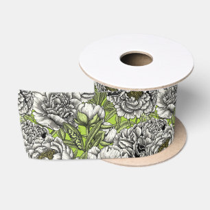 Ruban En Satin Fleurs de pivoines blanches et moisissures