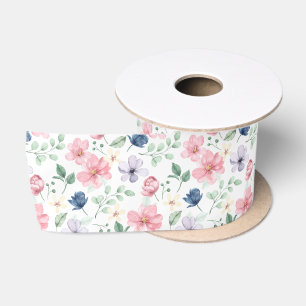 Ruban En Satin Fleurs de printemps et Motif Feuille