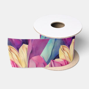 Ruban En Satin Fleurs de printemps peintes vibrant à l'aquarelle