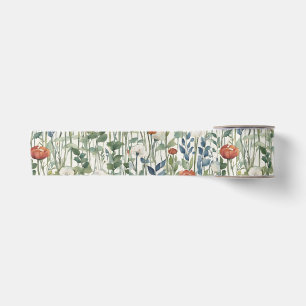 Ruban En Satin Fleurs de printemps sauvages Aquarelle Art