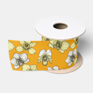 Ruban En Satin Fleurs d'orchidées jaune et blanc