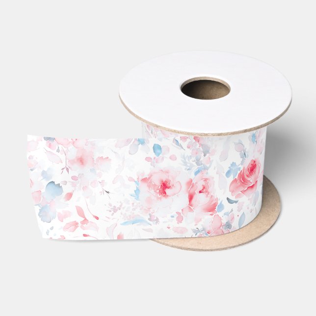 Ruban En Satin Fleurs douces élégantes Romantique Dusty bleu rose (Bobine)