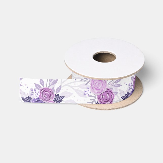 Ruban En Satin Fleurs élégantes féminines florales rose violet (Bobine)