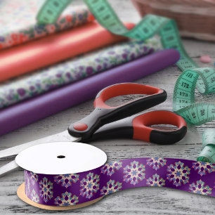 Ruban En Satin Fleurs géométriques violet et bleu Fille Boho Flor