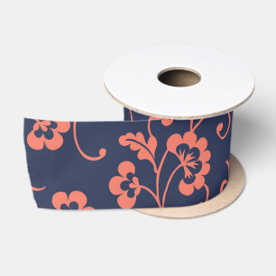 Ruban En Satin Fleurs glamour marine corail