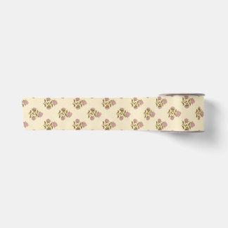 Ruban En Satin Fleurs Héritées - Mauve Pâle Rose et Jaune Doux