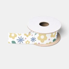 Ruban En Satin Fleurs jaunes et bleues esquissées