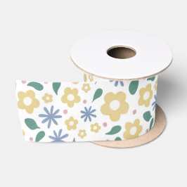 Ruban En Satin Fleurs jaunes et bleues esquissées
