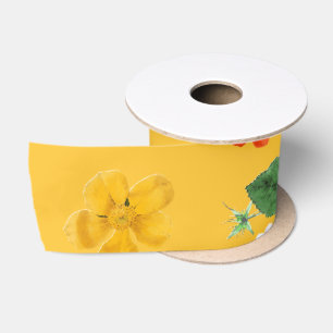 Ruban En Satin Fleurs jaunes et roses blanches 10