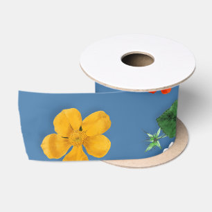 Ruban En Satin Fleurs jaunes et roses blanches 23