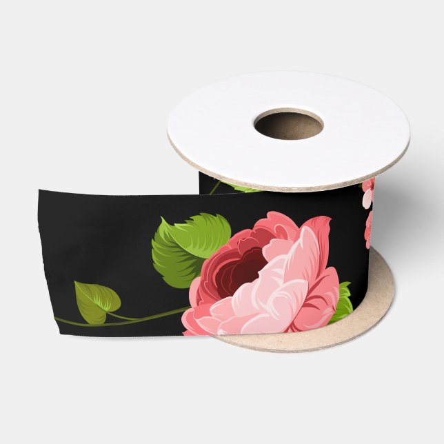 Ruban En Satin Fleurs Motif 18 (Bobine)