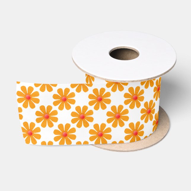 Ruban En Satin Fleurs orangées printanières (Bobine)