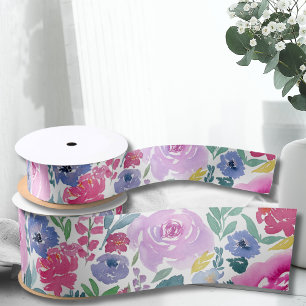 Ruban En Satin Fleurs pastel à l'aquarelle
