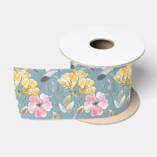 Ruban En Satin Fleurs printanières en rose jaune vert mariage 
