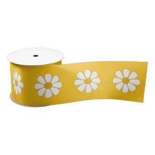 Ruban En Satin Fleurs rétro mignonnes et gaies Motif Jaune