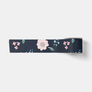 Ruban En Satin Fleurs roses mignonnes sur navy design arrière - p